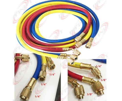 60" R410A High-Pressure Refrigerant Charging Color Hoses 800psi 1/4" 3/8" Flare